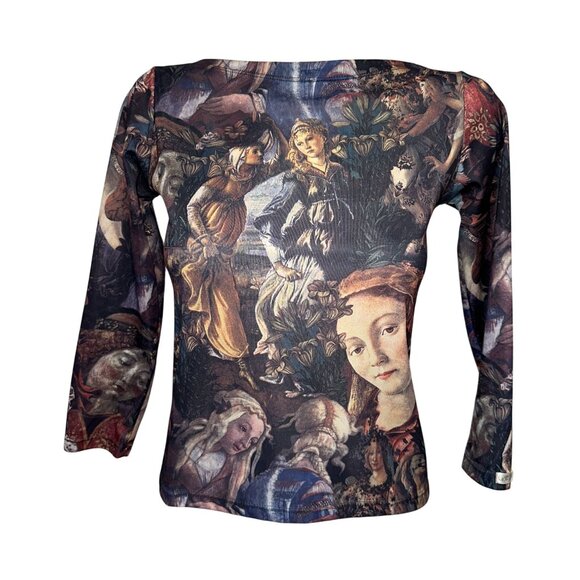 vtg 90s La Senza Renaissance Art Print Blouse Rare Mesh Top Womens Size Medium - Picture 1 of 7